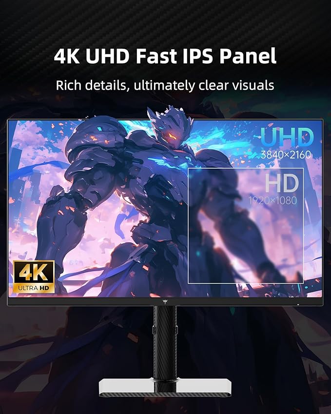 KTC 27 Inch 4K Gaming Monitor - UHD 160Hz Monitor with Fast IPS Panel, 1ms MPRT, 140%sRGB, HDR 400, Adaptive Sync, HDMI DisplayPort, Height Tilt Pivot Swivel Adjustable, Carbon Fiber Backcover, U27T6