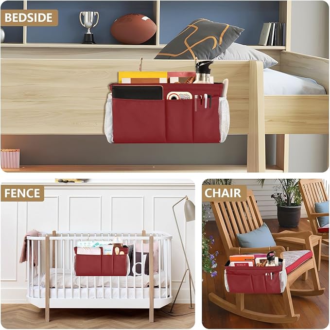 DOMIKING Wine Red Bedside Caddy - Image 8