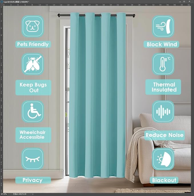 ChrisDowa Blackout Curtains Door Curtain - Image 3