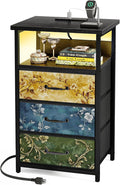 Fixwal Night Stand with 3 Fabric Drawers, Nightstand with Charging Station | by Fixwal