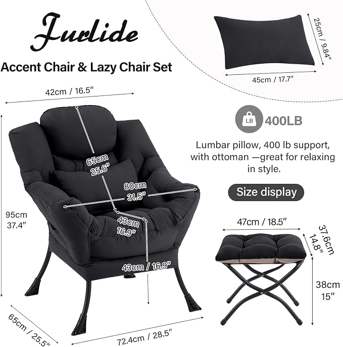 Furlide Lazy Chair with Ottoman, Comfy Fabric Accent Lounge Arm Chair with - Image 2