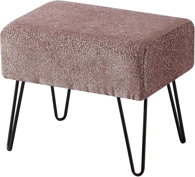 Home Soft Things Jacquard Chenille Ottoman, Babati-Light Brown, Fuzzy Entry Way by HomeSoftThings