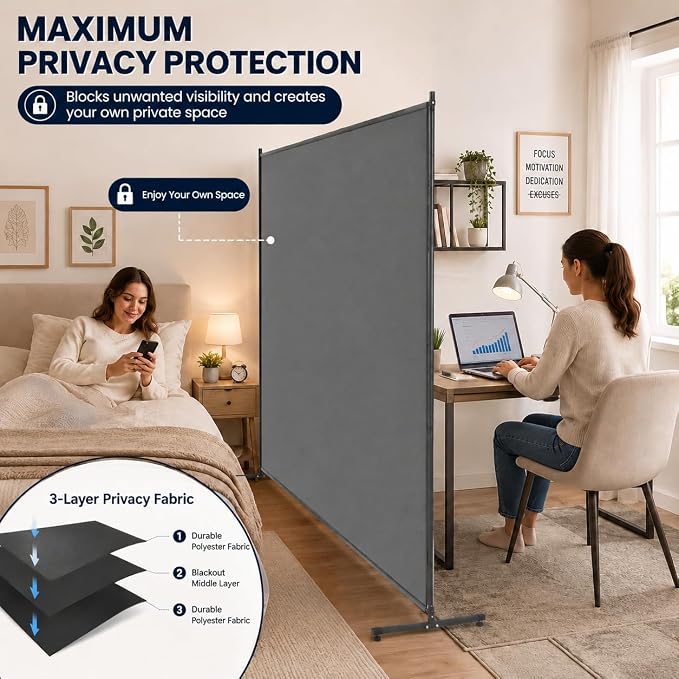 Room Divider, 72x72Inch Large Single Panel Privacy Screen - Image 2