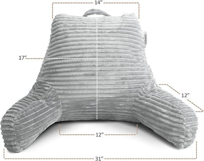Nestl Reading Pillow with Shredded Memory Foam, Luxe Cut Plush Back Pillow for Sitting Up in Bed, Back and Arms Adjustable Support for Adult & Teens, Backrest Pillows with Washable Cover Light Grey
