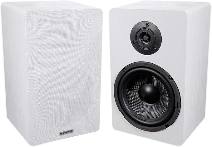 Rockville Pair RockShelf 64W V2 400w White 6.5" Bookshelf Speakers, 4 Ohm, Kevlar Woofer, Silk Dome Tweeter, Wall-Mountable, for Home Theater and Stereo Audio