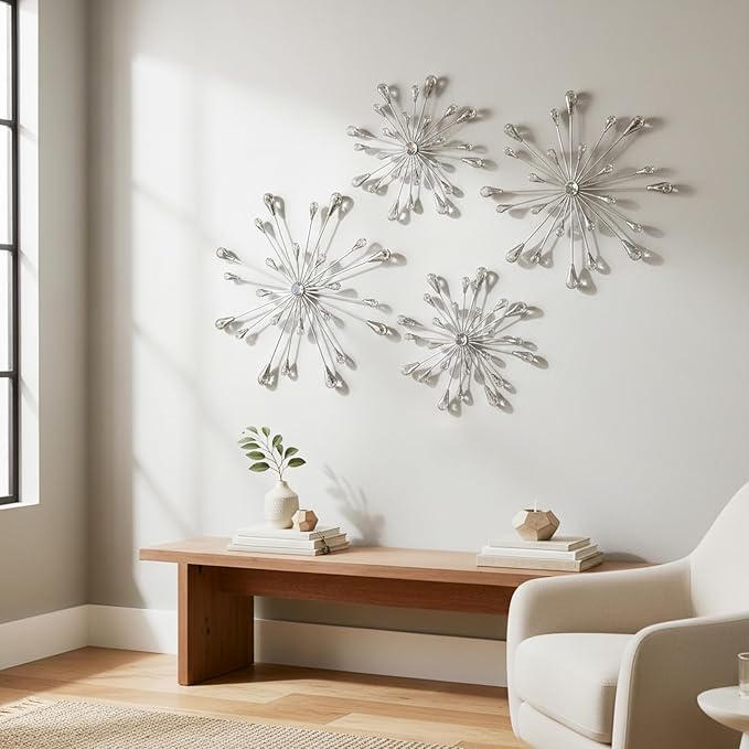 ZEXUIRU 4 Set Silver Starburst Wall Art - Image 2