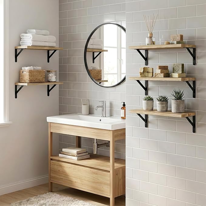 Fixwal Wall Floating Shelves for Decor | Wood Shelves, Natural Grain, 40Lb - Image 6