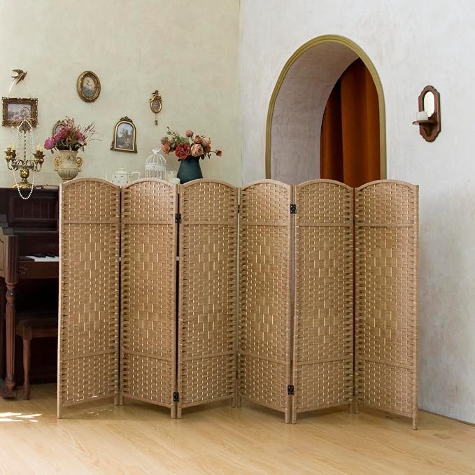 Compact 6 Panel Short Room Divider, 47.2 Inch Tall Double-Sided Rattan Folding - Image 4