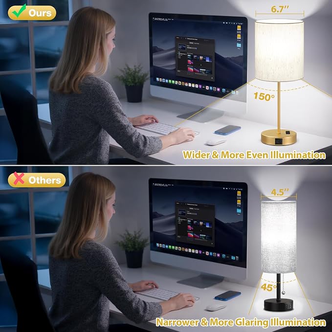 17.6" Gold Touch Lamps for Bedroom Set of 2 - Image 2