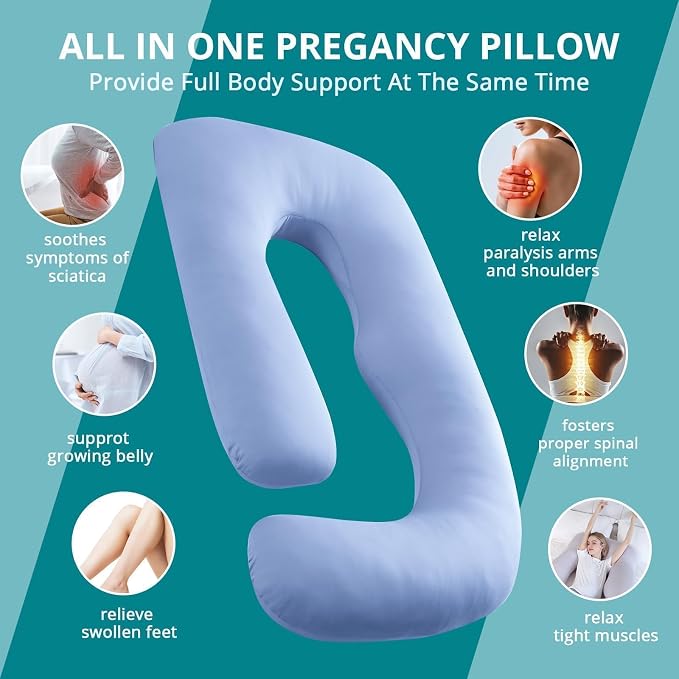 Cooling Pregnancy Pillows for Sleeping, Light Blue | Sasttie Maternity Pillow - Image 6