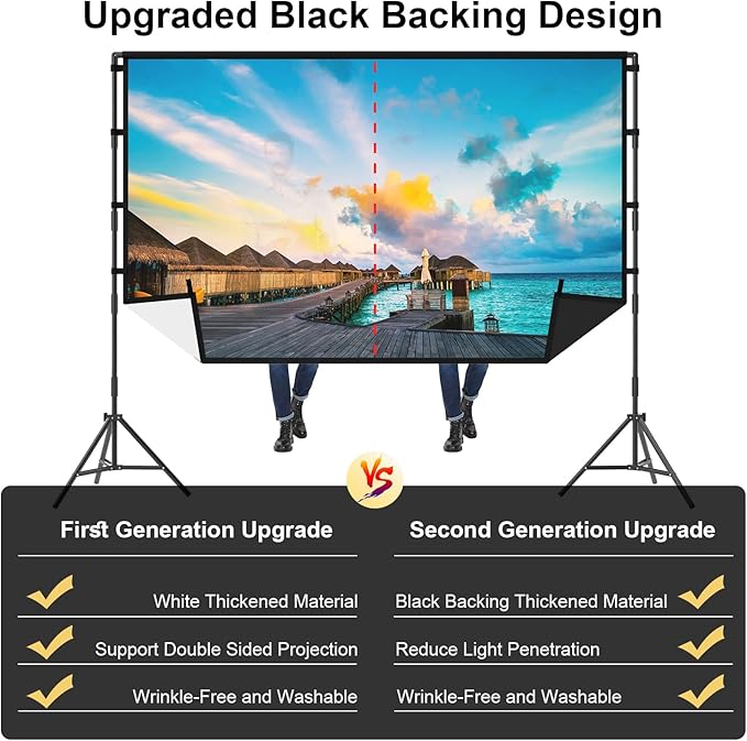 Projector Screen with Stand, TOWOND 100 inch Portable Projector Screen Black Backing, Indoor Outdoor Movie Screen 16:9 4K HD Wrinkle-Free Projection Screen with Carry Bag for Backyard Movie Night