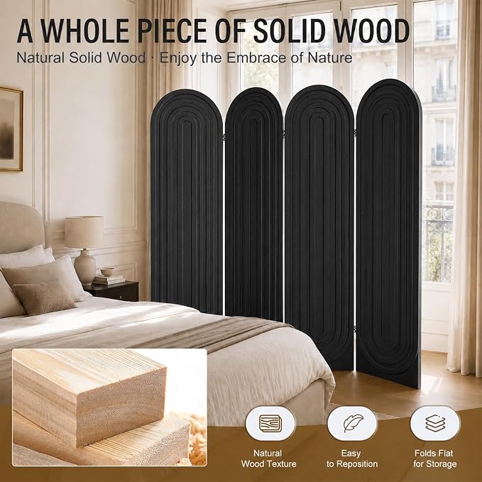 Wood Room Divider Panel, Folding Privacy Screen 4 Panel, Separators Divider - Image 3