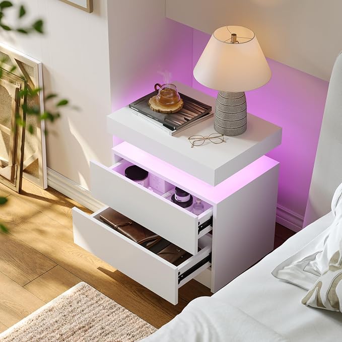 Modern White LED Nightstand for Bedroom Bedside Table - Image 3