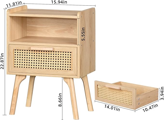 Lerliuo Rattan Nightstand, Boho Side Table - Image 3