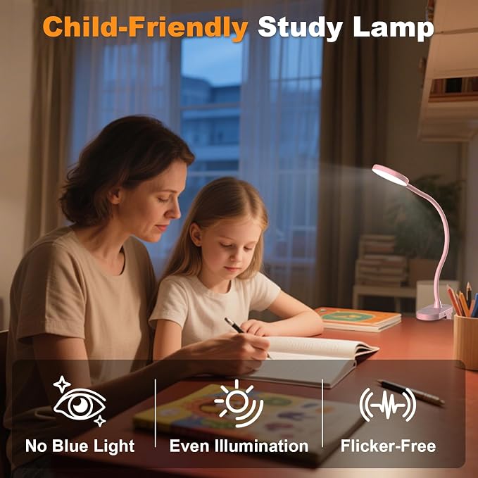 Rechargeable Clip on Light for Bed, Cute LED Reading Lamp for Girls Dorm Room - Image 5