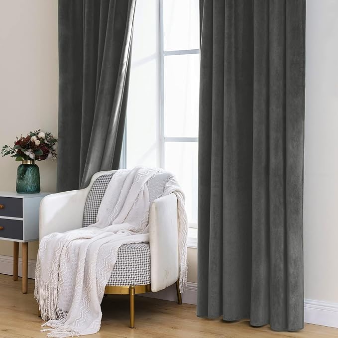 MIULEE Velvet Curtains 52x108 inches 2 Panels Gray Blackout Curtains | Luxury - Image 7