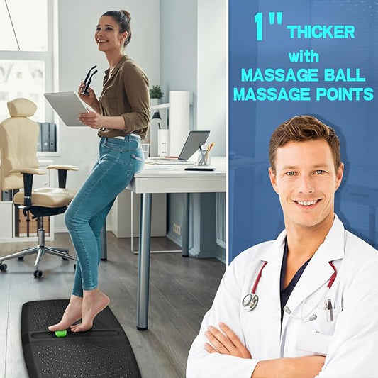 1 inch Thick Anti Fatigue Kitchen Mat Standing Mat with Massage Ball, Non Slip Standing Desk Mat with Massage Point, Multi-Purpose Comfort Floor Mat for Feet, Office, Home (Black, 17" x 28")