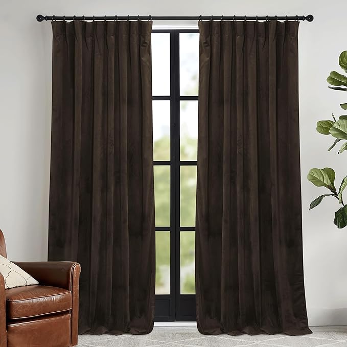 RYB HOME Brown Velvet Curtains for Bedroom Living Room | Thermal Insulated by RYBHOME