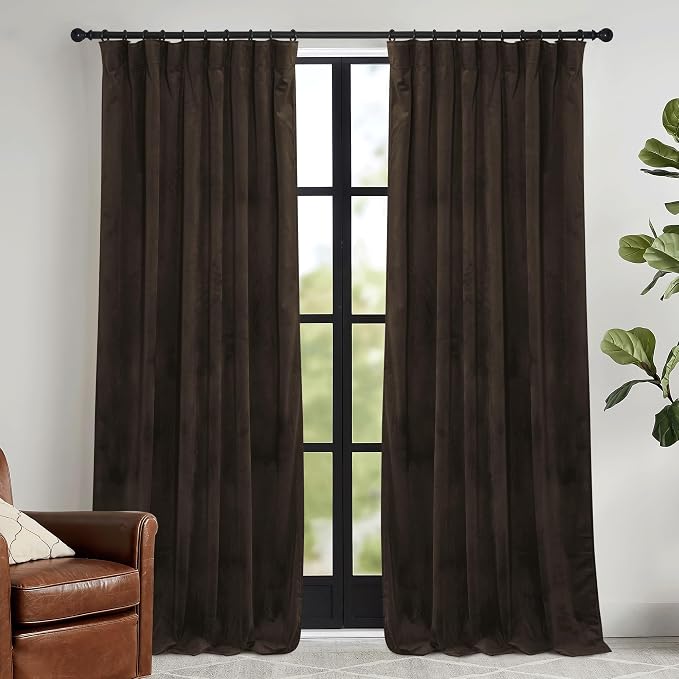 RYB HOME Brown Velvet Curtains 63 inches Length by RYBHOME