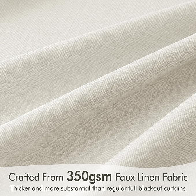 MIULEE 100% Blackout Back Tab Pleat Linen Curtains 50" Wx84 L, Ivory | 2 Panels - Image 4
