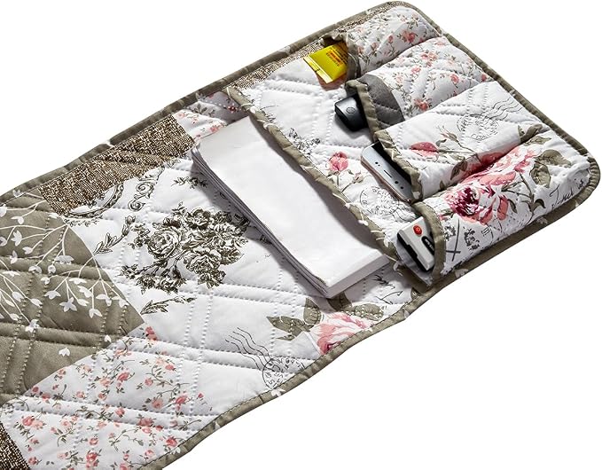 Brilliant Sunshine Pink Rose & Grey Toile Couch Armrest Cover, Armrest - Image 4