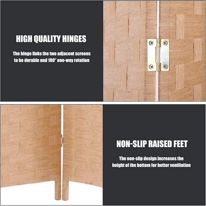 Room Divider, 4 Panels 6FT Folding Privacy Screen Room Divider Wall Wood Mesh - Image 3