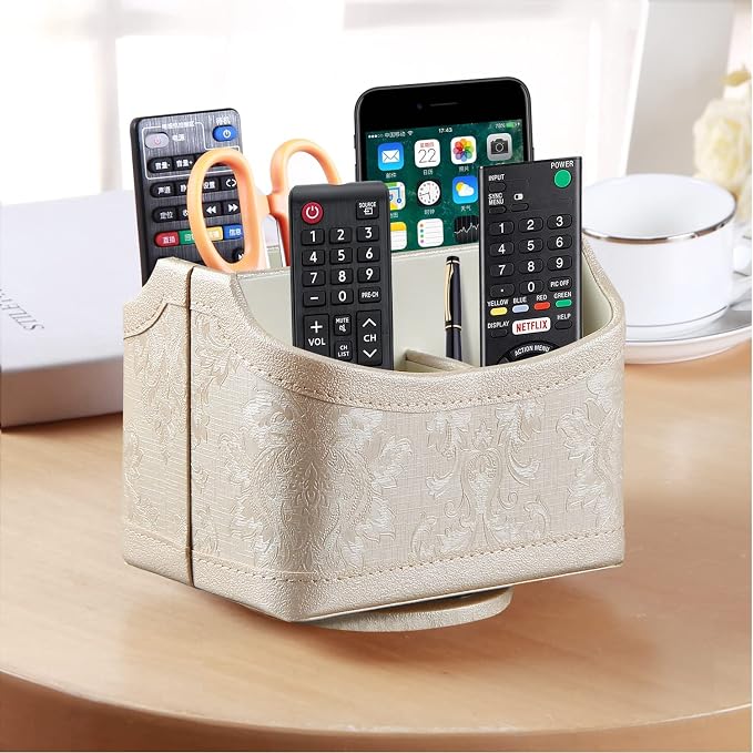 PU Leather 360° Rotatable Remote Control Holder, Nightstand TV Remote Caddy | - Image 5