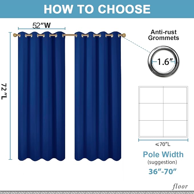 Diraysid Royal Blue Grommet Blackout Curtains - Image 3