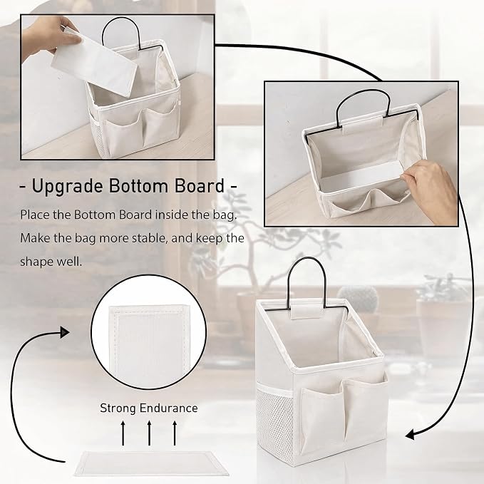 Kanrichu 3pcs Wall Hanging Organizer Bag, Linen Fabric Door Hanging Storage - Image 3