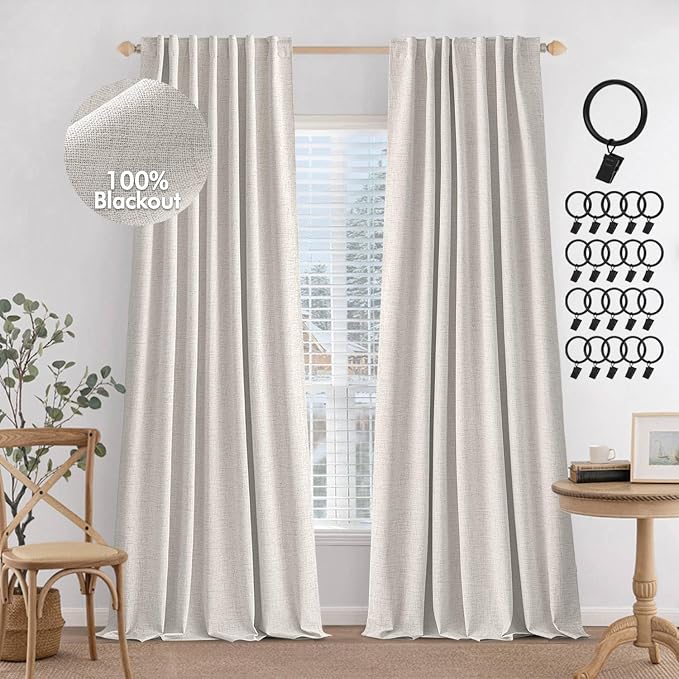 MIULEE 100% Blackout Curtains Linen Curtains & Drapes 90 Inches Long, Full by MIULEE