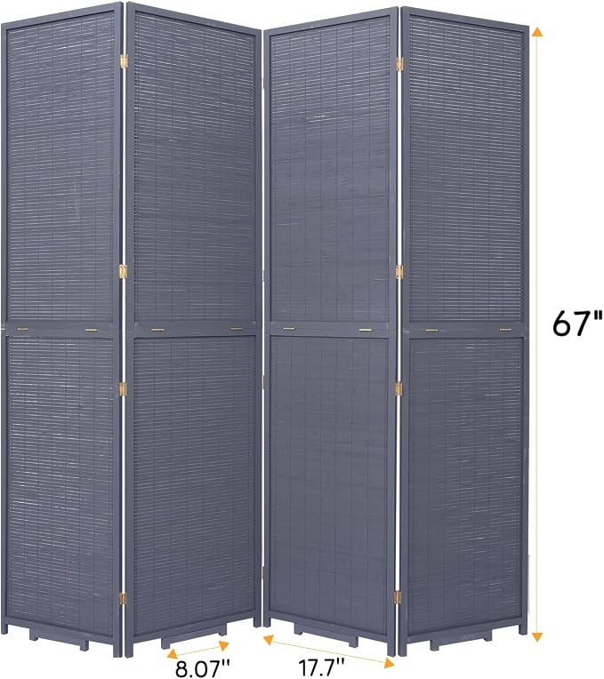 Bamboo Mesh Woven Room Divider 5.6FT, 4 Panel Folding Privacy Screen, Folding - Image 2