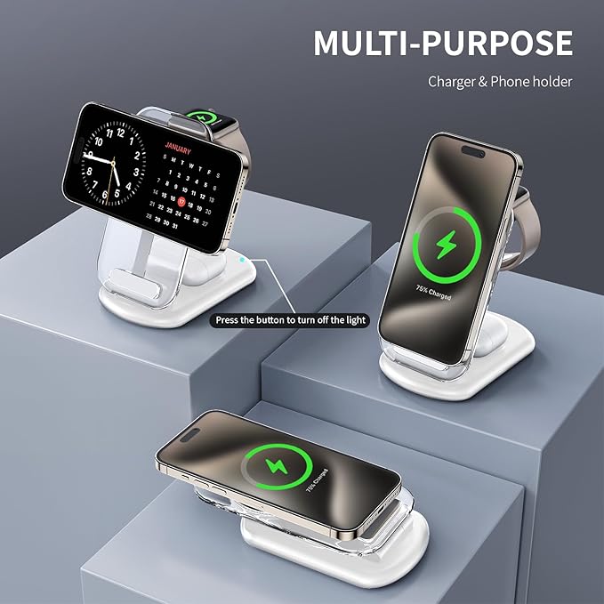 2026 Traveling Wireless Mag-Safe Fast Charging Station,Magnetic 3 in 1 Charger with Light for iPhone 16 15 14 13 12 Pro Max Plus,Apple Watch Series & Air pods 4 3 2 Pro-Gifts for Wife & Husband