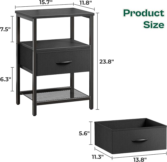 Huuger Night Stand with 2 Drawers, Bed Side Table with Open Shelf | Bedroom - Image 3