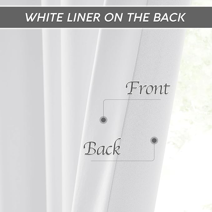 RYB HOME White Velvet Curtains 96 inch, 2 Layers Room Darkening Window Curtains - Image 4