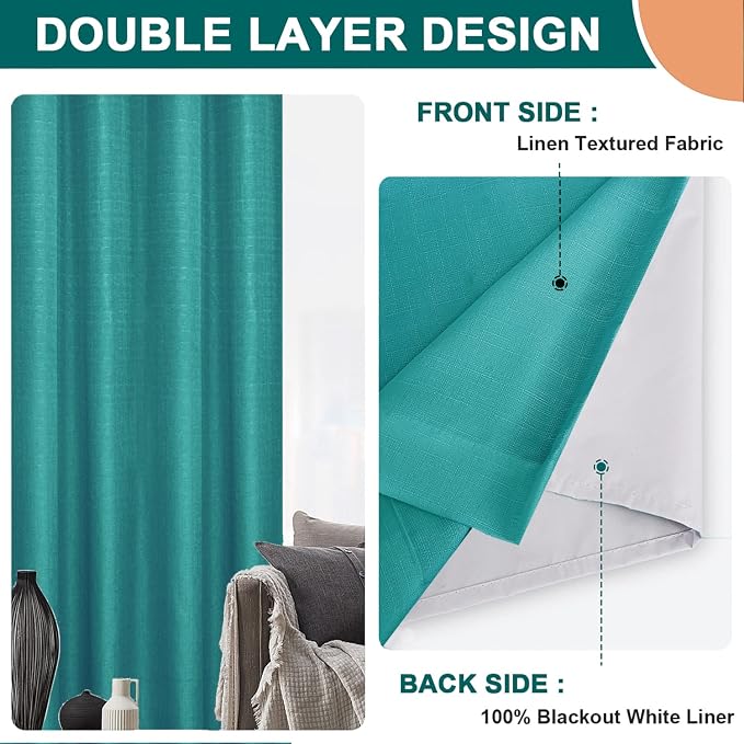 Diraysid 100% Blackout Curtains Turquise Linen Curtains - Image 8