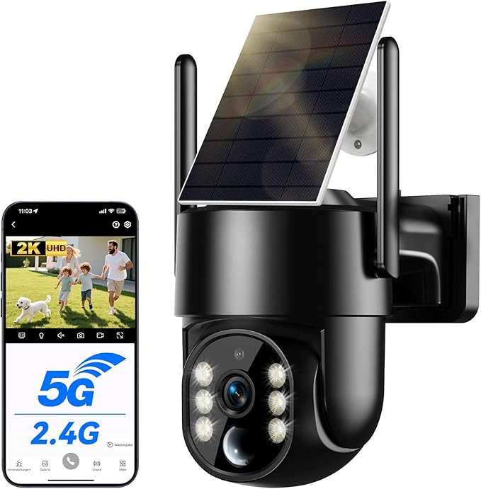 Noaheye Solar Security Cameras Wireless Outdoor, 5G&2.4GHz Cameras for Home Security, 2K Solar Outdoor Camera, Color Night Vision, AI Human Detection, 2-Way Talk, Siren Alarms (2-Pack)