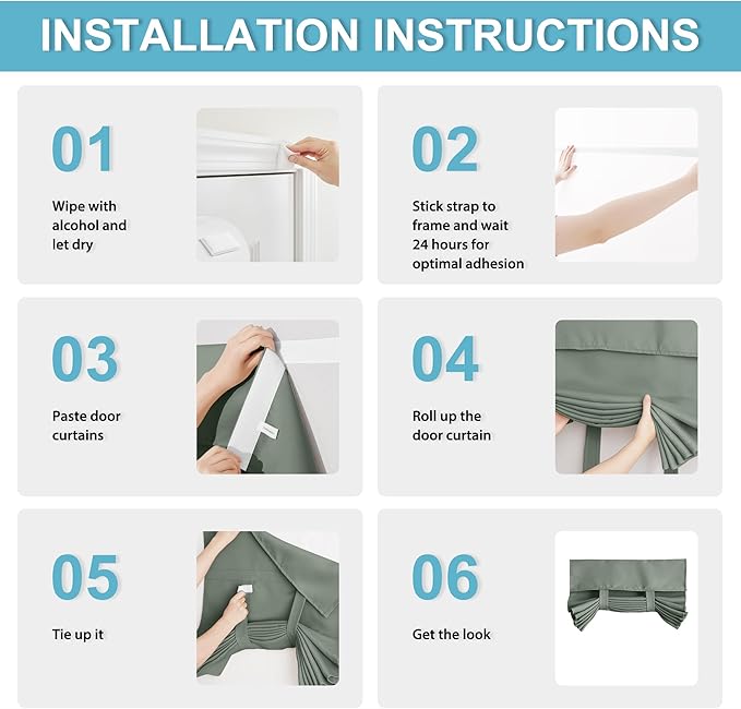 RYB HOME Blackout French Door Curtain, No Drill, W26 x L72, Sage Green | Self - Image 3