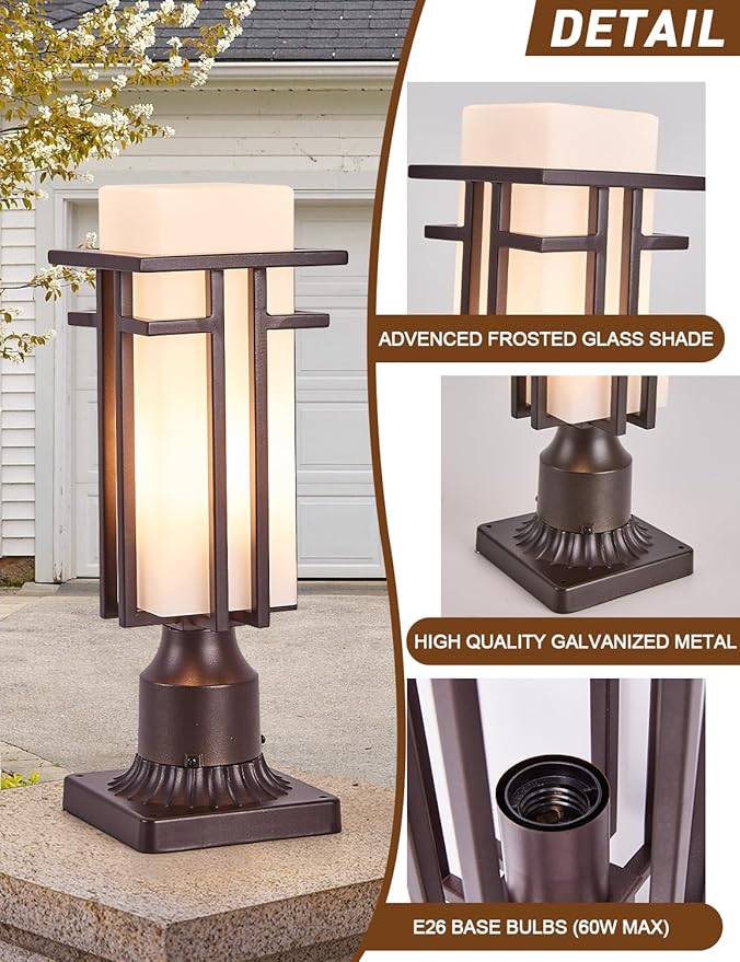 EERU Oil Rubbed Bronze Outdoor Post Lights,Waterproof Pole Mount Light Fixture with Pier Mount Adapter(with 3-Inch Pier Mount Base), Exterior Lamp Post Lantern Head for Yard,Garden Backyard and Porch