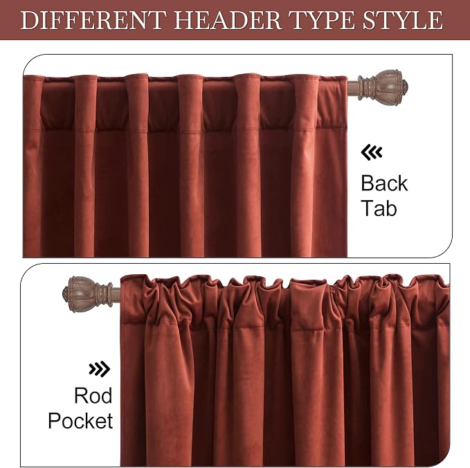 RYB HOME Rust Red Velvet Curtains 96 inches Long, Thermal Insulated Panel - Image 5