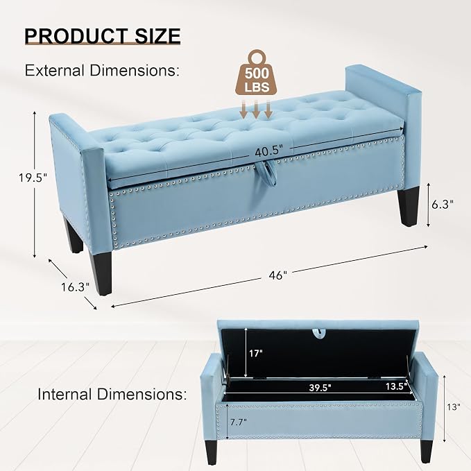 Velvet Storage Ottoman Bench, Modern Entryway Ottoman Bench - Image 2