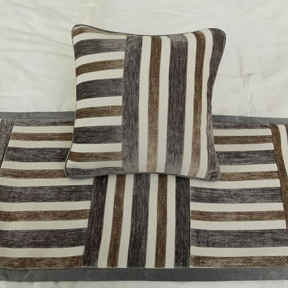 The HomeCentric King/Queen/Twin Beige & Grey Designer King 90"x18" Bed Runner Without Pillow Cover, Patchwork Bed Scarf on Velvet Fabric - Striation