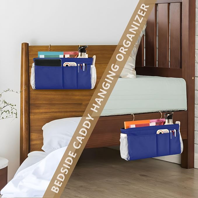 DOMIKING Blue Bedside Caddy for Dorm Bed Recliner Armrest Organizer - Image 7