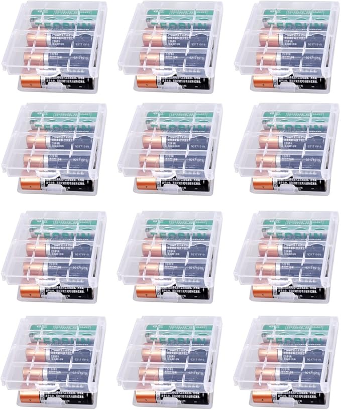 KEEPOW 12 Pcs AA/AAA Battery Storage Case Holder Box, Clear Color