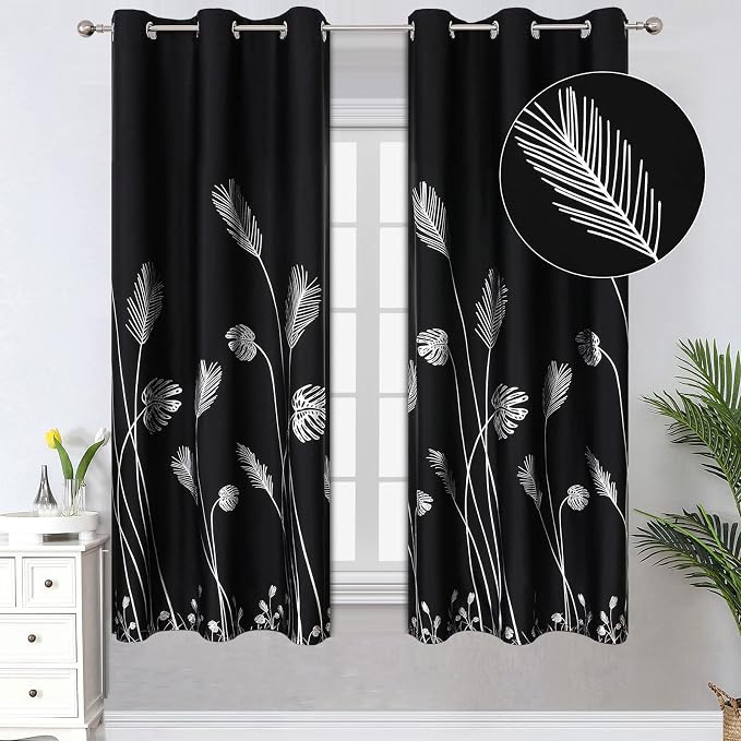 Silver and Black Blackout Curtains 2 Panels Set Thermal Insulated Window by ESTELARTEXTILER