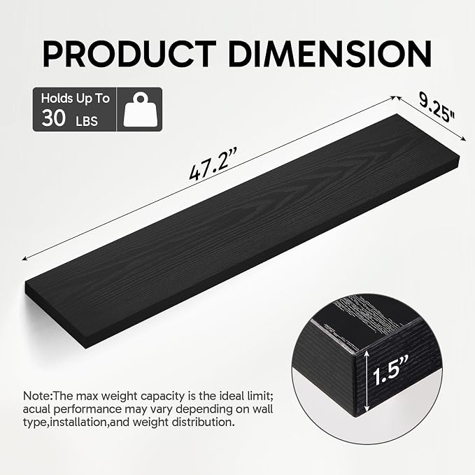 BAYKA Black Floating Shelves 47.2in, Wall Mounted - Image 3