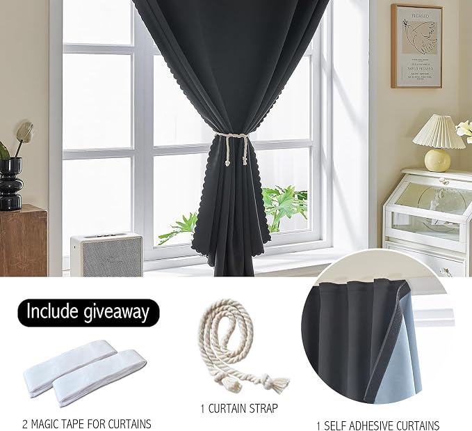 AJAZZ 100% Blackout Stick Curtain Portable Black Out Curtains Adhesive Curtains - Image 2