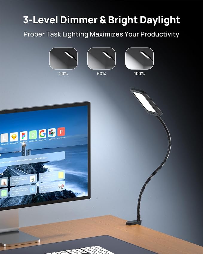 TROND LED Desk Lamp with Clamp, 6000K Daylight, Flexible Gooseneck on Light | - Image 2