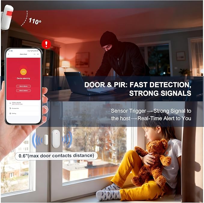 150W Wireless Security System for House, WiFi Door/Window Sensors Alarm System kit, Motion Detectors with Instant App Alerts NO Monthly Fees