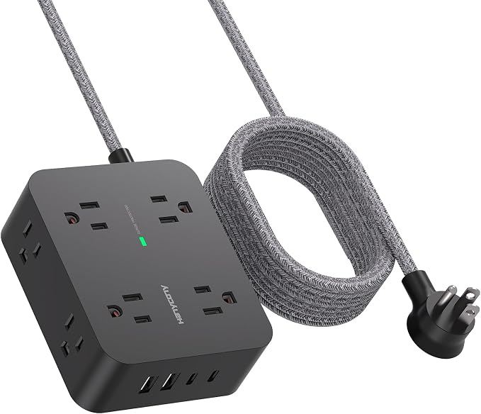HANYCONY Surge Protector Power Strip, 10 Ft Braided Extension Cord, 1080J | 8 by HANYCONY