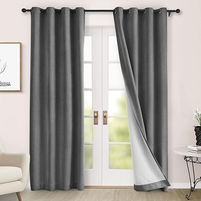 Macochico 52" Wx108 L 100% Blackout Curtains Extra Long Thermal Insulated Chenille Curtains for Living Room Bedroom Auditorium Home Theater Dark Grey Grommet Curtains with Tieback Classic 1 Panel